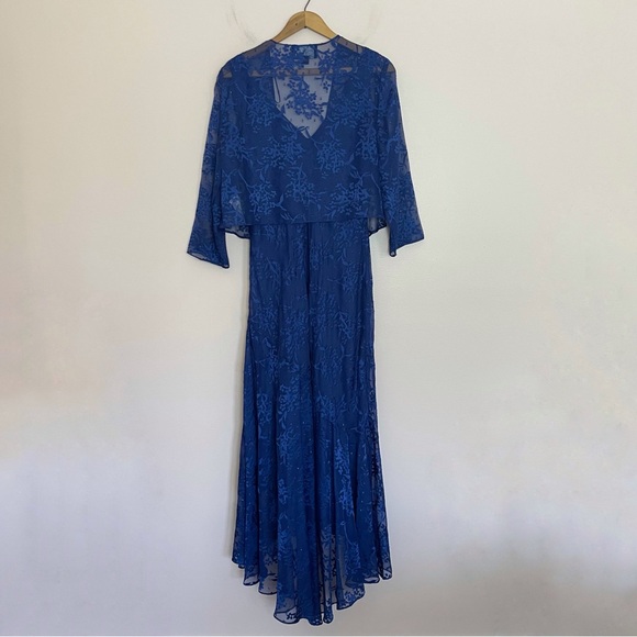 NWT New Alex Evenings Royal Blue Tea-Length Jacket Dress with Tulip Hem Skirt 10 - Picture 5 of 7